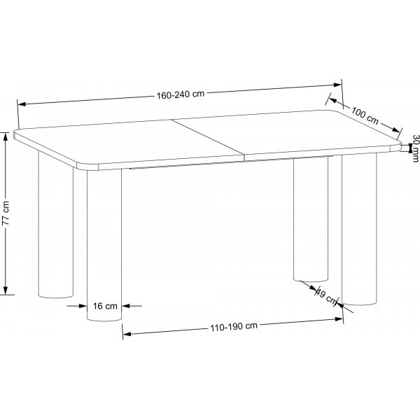 Table  manger Elefante 160-240 x 100 cm - Chne
