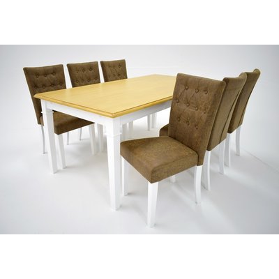 Ramns matgrupp - Bord inklusive 6 st Crocket stolar med brun vintage kldsel - Vit/ekbets