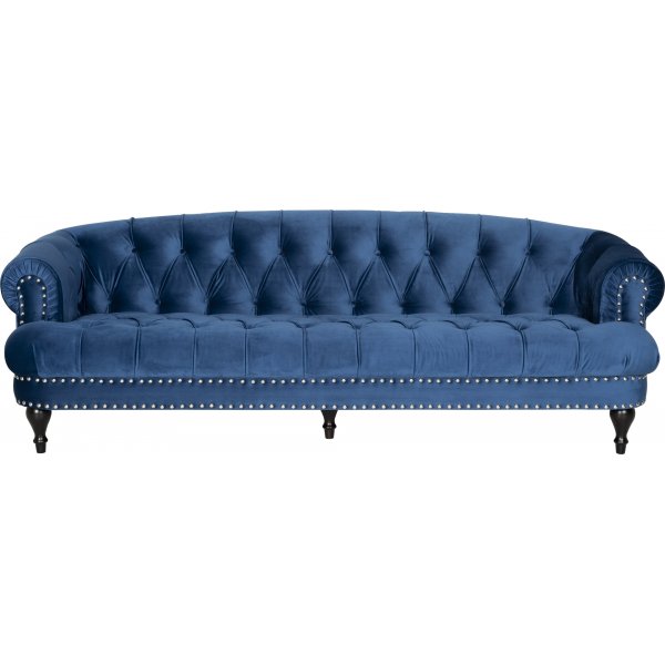 Soffa chesterfield 3-sits soffa i bl sammet