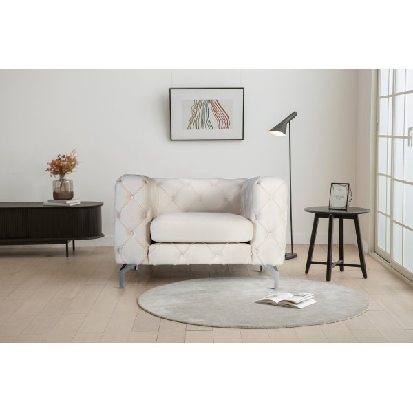 Fåtölj med knappar beige sammet Fåtölj med knappar beige sammet