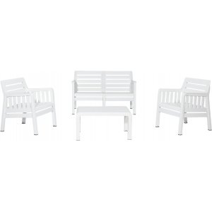 Groupe salon Lara avec canap 2 places, 2 fauteuils et table sans coussins - Blanc