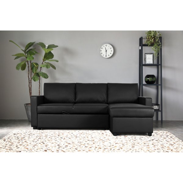 Bäddsoffa 218 cm PU-läder svart - Dream Bäddsoffa 218 cm PU-läder svart - Dream