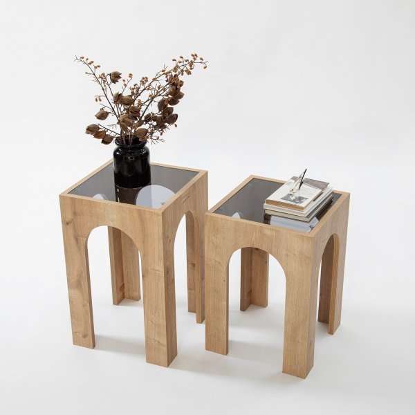 Seine bijzettafelset 35/35 x 35/35 cm - Donkergrijs/eiken Seine bijzettafelset 35/35 x 35/35 cm - Donkergrijs/eiken