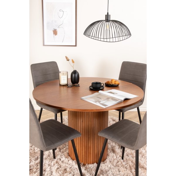 Bianca Matgrupp runt valnöt matbord med 4 st Windu Lyx grå stolar Bianca Matgrupp runt valnöt matbord med 4 st Windu Lyx grå stolar