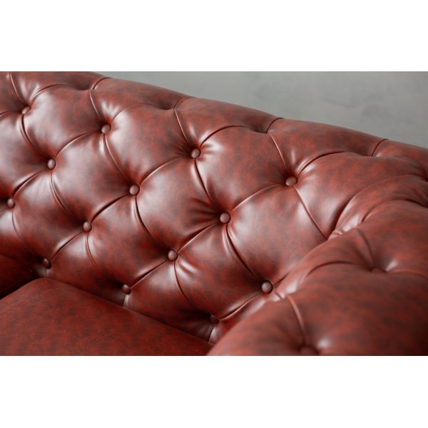 Soffa chesterfield 3-sits i brun PU - Charles