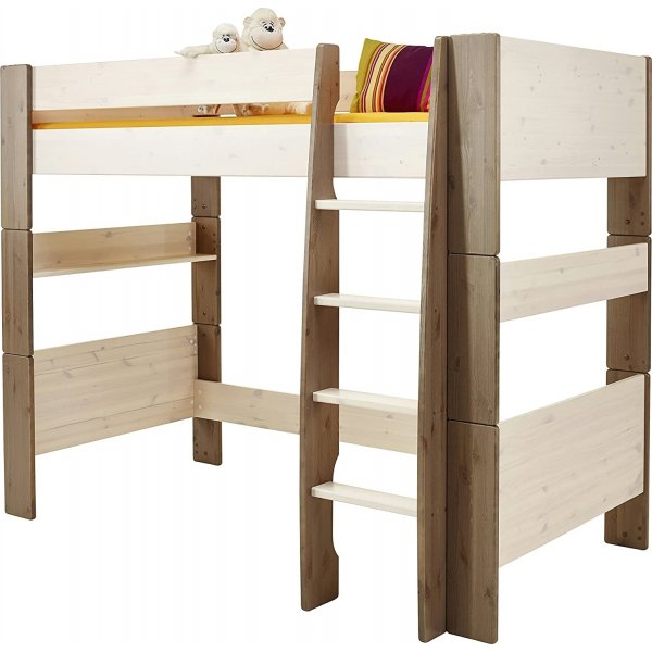 For kids hög loftsäng 90 x 200 cm - Whitewash/grå/brun For kids hög loftsäng 90 x 200 cm - Whitewash/grå/brun