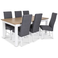 Skagen matgrupp - 180 cm Bord inklusive 6 st Isabelle stolar i grå klädsel - Vit/Ekbets Skagen matgrupp - 180 cm Bord inklusive 6 st Isabelle stolar i grå klädsel - Vit/Ekbets
