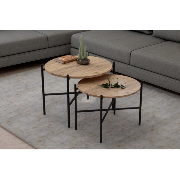 Ensemble table basse Thermo Ø60/50 cm - Pin/noir Ensemble table basse Thermo Ø60/50 cm - Pin/noir