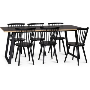 Groupe de salle  manger Edge 3.0 190x90 cm avec 6 chaises cantilever noires Castor - Noir Stratifi haute pression (HPL)