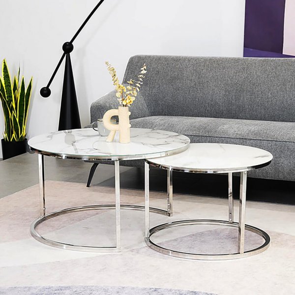 Harrisburg soffbord 80 x 80 cm - Vit/krom