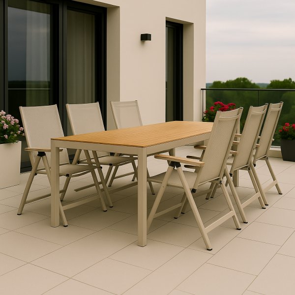Matgrupp med 6 st positionsstolar och bord 205 x 90 cm beige/ek - Las Vegas/Svea