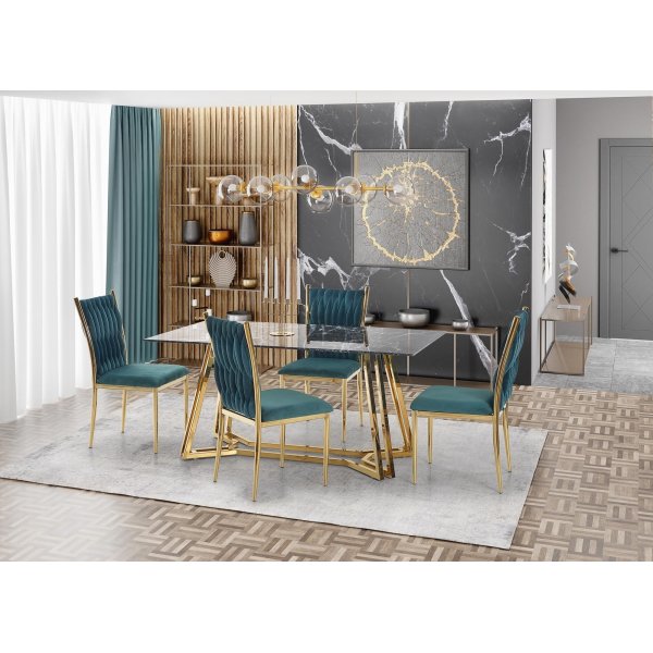 Table  manger Juke 160x90 cm - Marbre noir/or