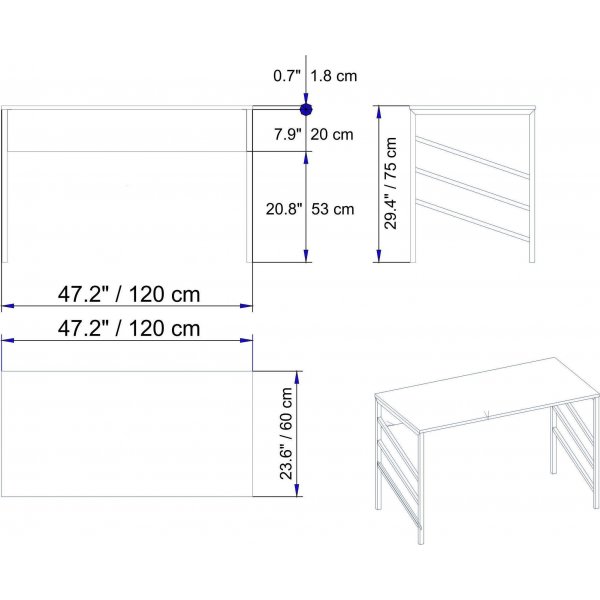 Bureau Tuna 120x60 cm - Noyer/noir