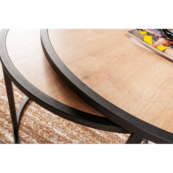 Table banc Tambur Ø66/80 cm - Chêne/noir Table banc Tambur Ø66/80 cm - Chêne/noir