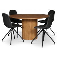 Nova matgrupp; runt matbord Ø130 cm, oljad ek + 4 st Bridge matstolar snurrbara, svart PU Nova matgrupp; runt matbord Ø130 cm, oljad ek + 4 st Bridge matstolar snurrbara, svart PU