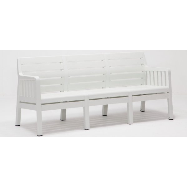 Groupe salon Lara avec canapé 3 places, 2 fauteuils et table sans coussins - Blanc Groupe salon Lara avec canapé 3 places, 2 fauteuils et table sans coussins - Blanc