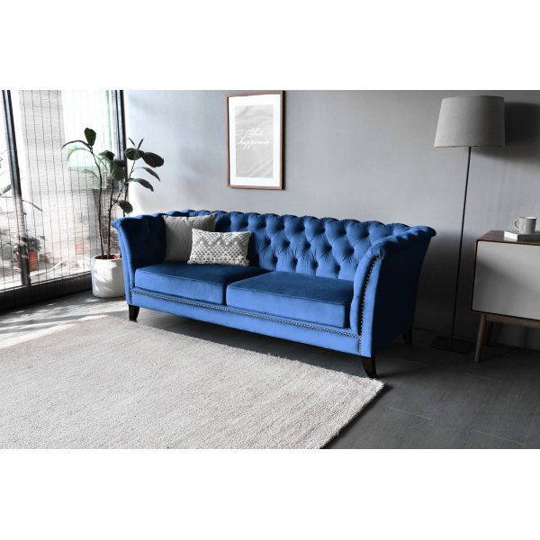 Bank 3-zits Chesterfield Blauw - Milton + Vlekverwijderaar voor meubels