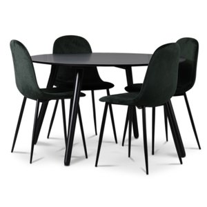 Groupe  manger Rosvik, table  manger avec 4 chaises en velours Carisma - Noir/Vert + 3.00 x Pieds de meubles