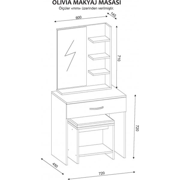 Olivia sminkbord 72 x 45 cm - Vit/valnöt Olivia sminkbord 72 x 45 cm - Vit/valnöt