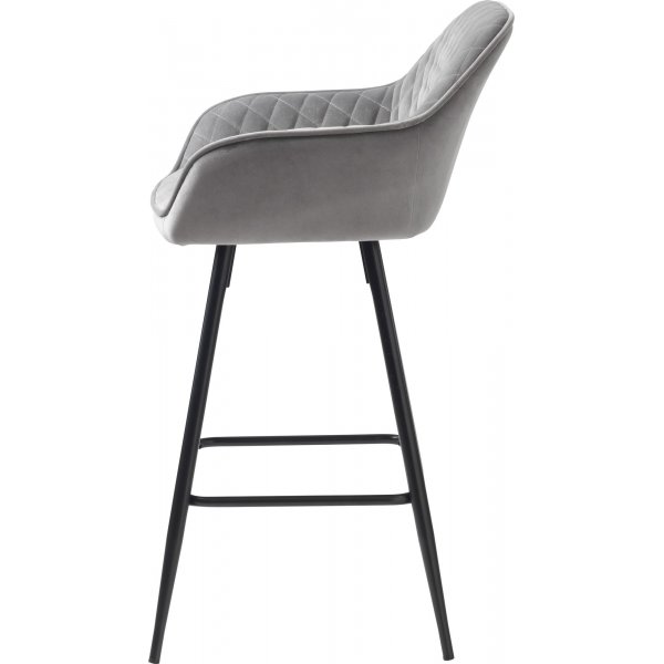 Tabouret de bar Carina en velours gris hauteur d'assise 67 cm
