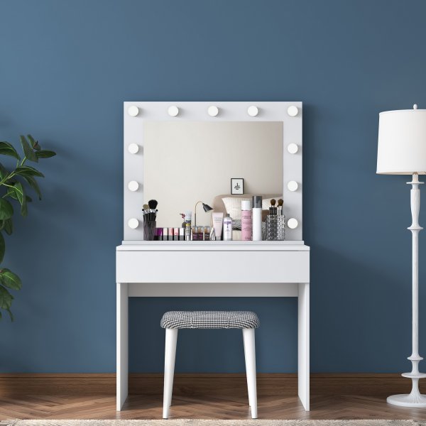 Bijou sminkbord med spegel och pall 21 - 90 x 45 cm - Vit Bijou sminkbord med spegel och pall 21 - 90 x 45 cm - Vit