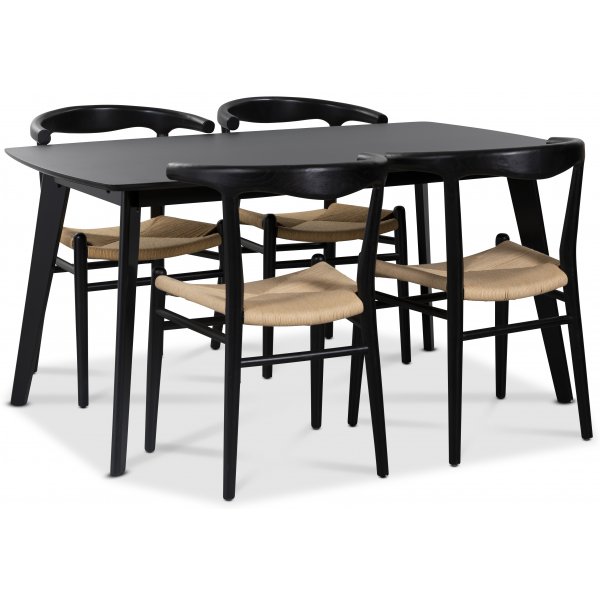 Sunda matgrupp: Oliver matbord HPL + 4 st Berit matstolar svart / repsits Sunda matgrupp: Oliver matbord HPL + 4 st Berit matstolar svart / repsits