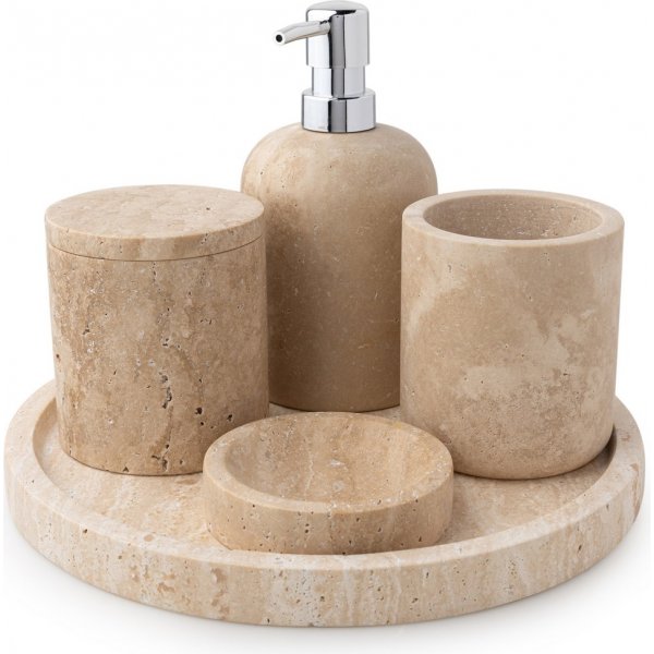 Badrumsset i beige Travertinmarmor med 7 delar Badrumsset i beige Travertinmarmor med 7 delar