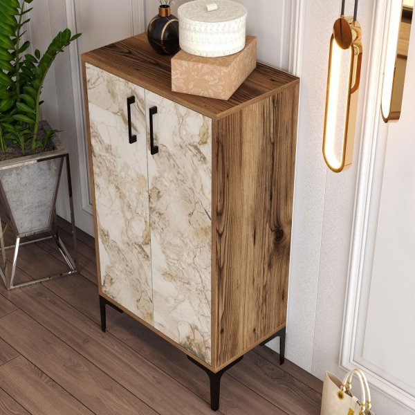 Praagse schoenenkast - Walnoot/wit marmer Praagse schoenenkast - Walnoot/wit marmer