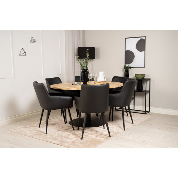 Cirebon matgrupp med 6 st Comfort stolar - Svart/Natur