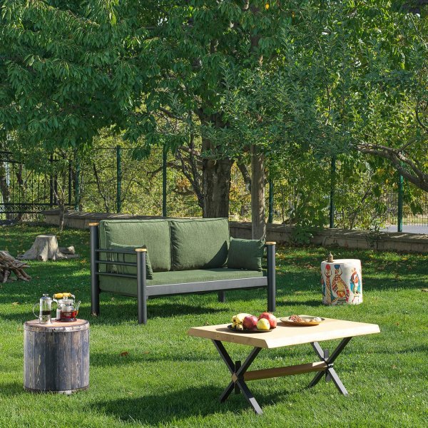 Canapé d'extérieur 2 places Kappis - Noir/vert + Nettoyage textile pour meubles Canapé d'extérieur 2 places Kappis - Noir/vert + Nettoyage textile pour meubles