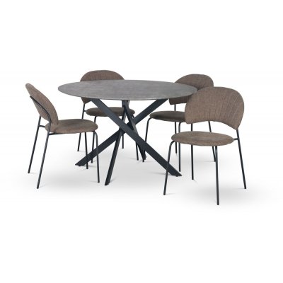 Hogrän matgrupp Ø120 cm bord i betongimitation + 4 st Hogrän bruna stolar