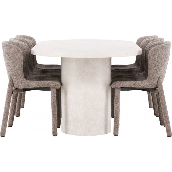 Matbord Narvik med 6st Astoria stolar - Brun/beige