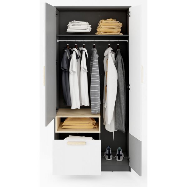 Armoire enfant Jeffry 90 - Graphite/gris clair
