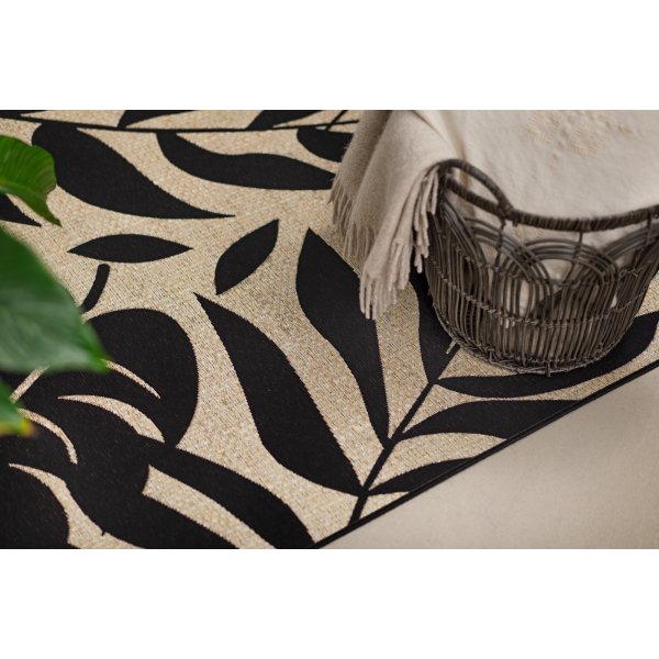 Domani Monstera flatvävd matta Svart Domani Monstera flatvävd matta Svart