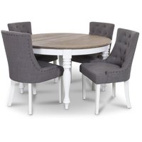 Tuva stol grått tyg Vita ben 1095 kr Trendrum.se New England stol Vit 1095 kr Trendrum.se
