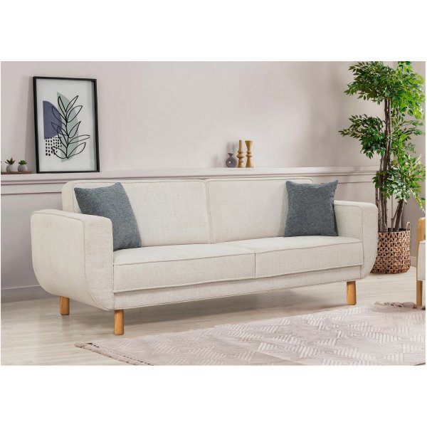 Canapé lit Berjer 3 places - Crème/chêne Canapé lit Berjer 3 places - Crème/chêne