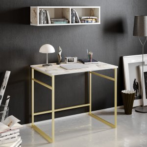 Bureau Gama 90x60 cm - Blanc/or