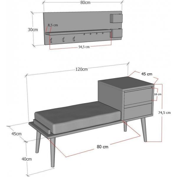 Hamra bank met kleerhanger - Walnoot/antraciet Hamra bank met kleerhanger - Walnoot/antraciet