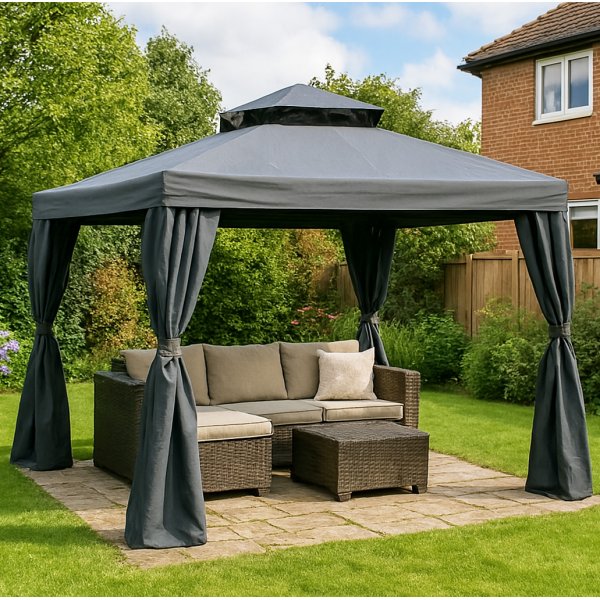 Paviljong 3x3 meter mrkgr, sidovggar och myggnt ingr