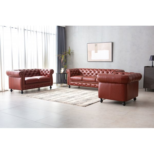 Canap Chesterfield 2 places en PU marron