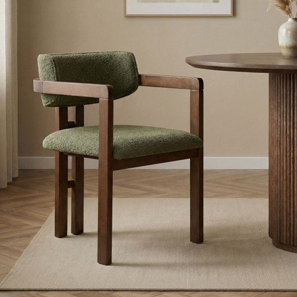 Karmstol Torpin i gr�n chenille och m�rk valn�t