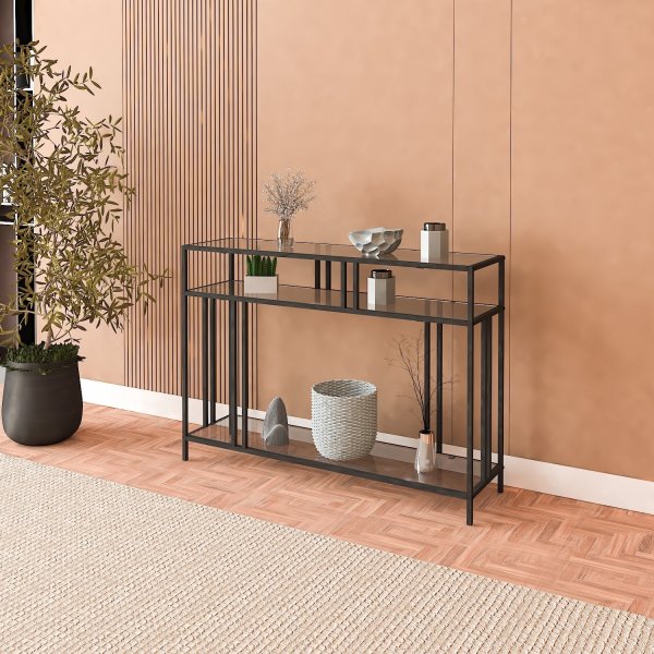 Table en relief Vendela - Verre noir/fum