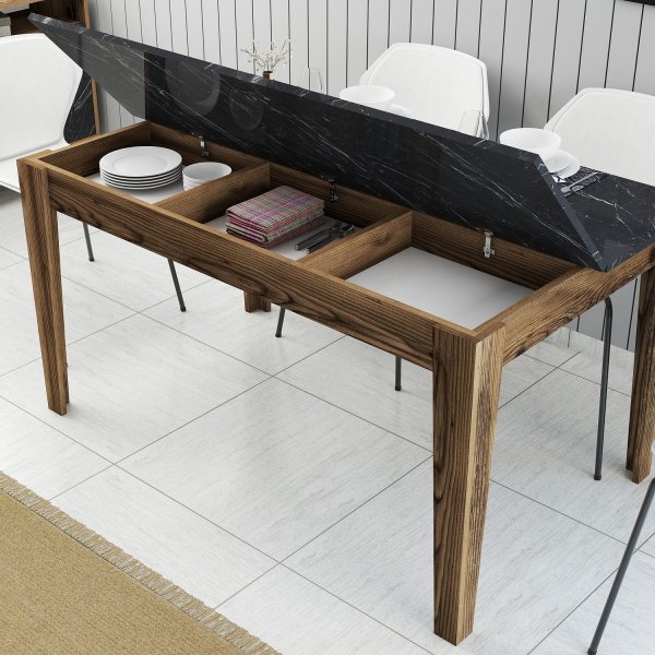 Table  manger Milan 145 x 88 cm - Marbre noir/noyer