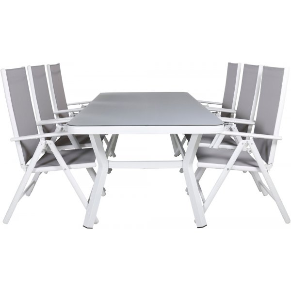 Ensemble de repas d'extrieur Virya avec 6 chaises Break - Gris/Blanc