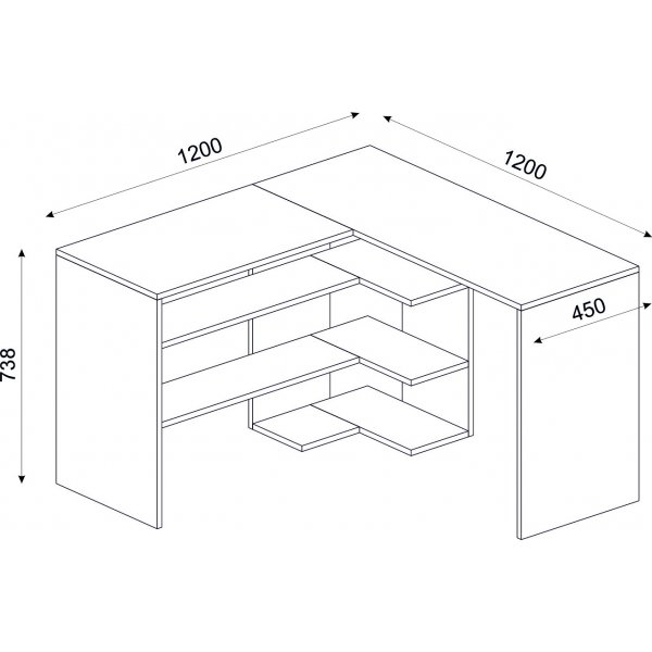 Stylo hrnskrivbord 120/120x45 cm - Safir/antracit
