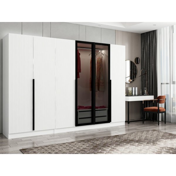 Armoire Cikani avec porte miroir 225x52x210 cm - Blanc Armoire Cikani avec porte miroir 225x52x210 cm - Blanc