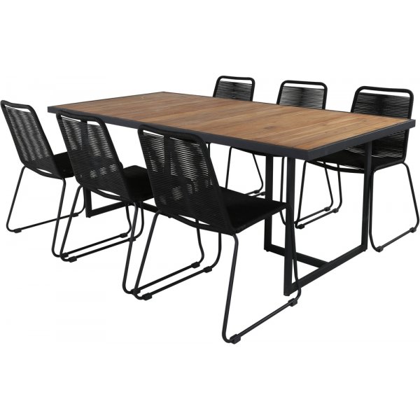 Khung utematgrupp med 6 st Lindos stolar - Svart/Natur