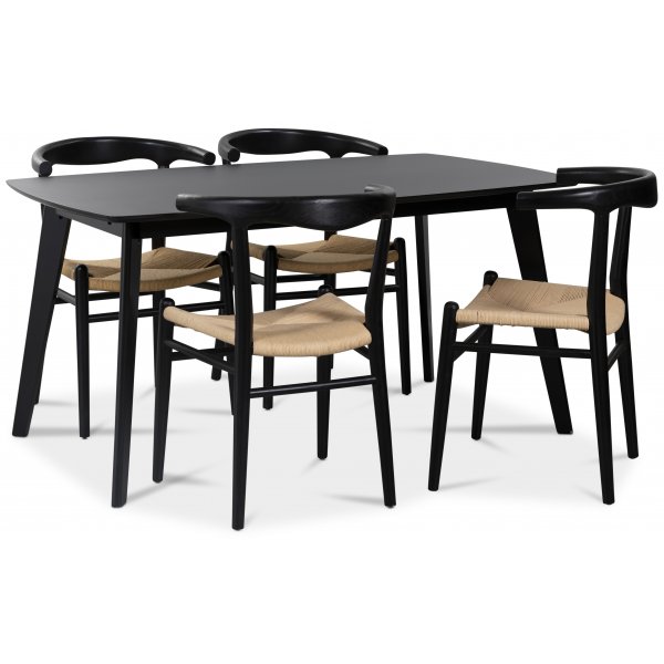 Sunda matgrupp: Oliver matbord HPL + 4 st Berit matstolar svart / repsits