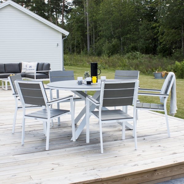 Copacabana matbord 140 cm - Gr/Vit