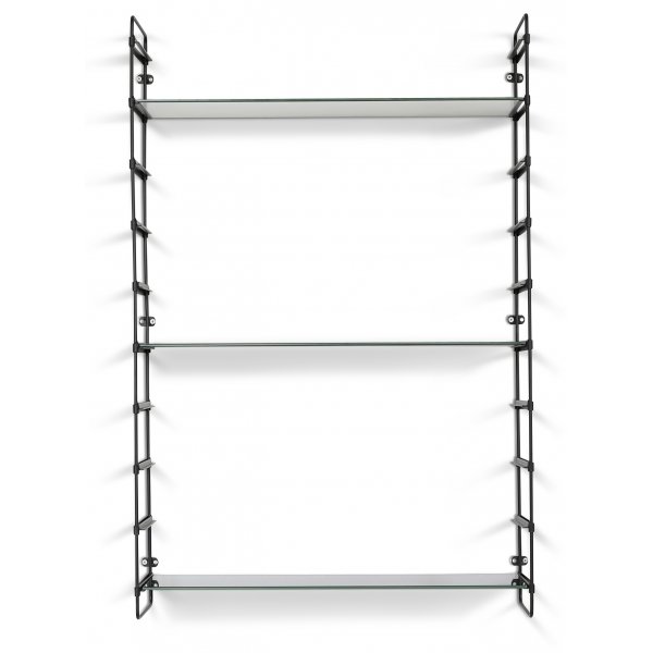 Stream svart vägghylla med vita glasmarmor hyllplan Stream svart vägghylla med vita glasmarmor hyllplan